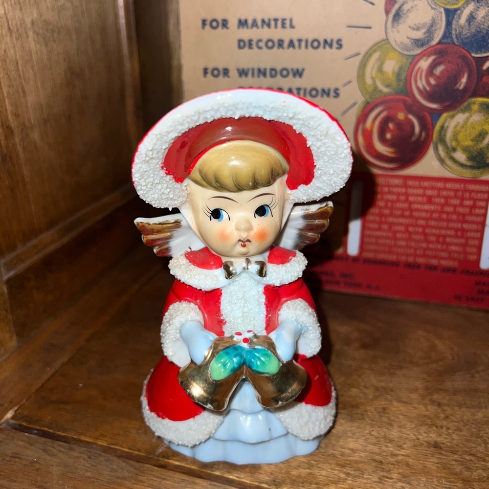 Vintage 1950's Thames Japan Christmas Shopping Angel Girl W/ Bells